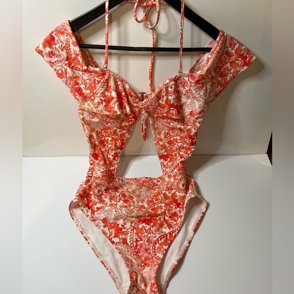 Gilly Hicks cut out flutter sleeve one piece swimsuit